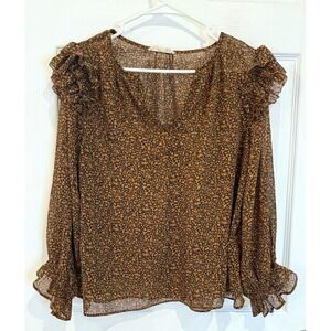Grade &‎ Gather Floral Print Ruffle Long Sleeve Blouse - Size S